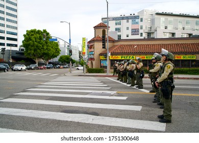 HOLLYWOOD, CA / USA - June 2, 2020: Los Angeles County Sheriffs On Hollywood Blvd Preparing For A Black Lives Matter Movement / George Floyd Protest.