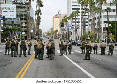 HOLLYWOOD, CA / USA - June 2, 2020: Los Angeles County Sheriffs On Hollywood Blvd Preparing For A Black Lives Matter Movement / George Floyd Protest.