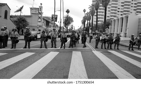 HOLLYWOOD, CA / USA - June 2, 2020: Los Angeles County Sheriffs On Hollywood Blvd Preparing For A Black Lives Matter Movement / George Floyd Protest.