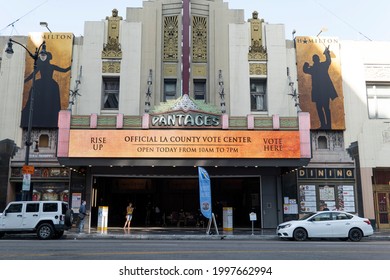 Hollywood, CA USA - November 2, 2020: Pantages Theater Is An Election Polling Place For The 2020 Presidential Election