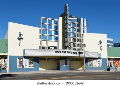 HOLLYWOOD, CALIFORNIA - 10 NOV 2020:  The Hollywood Palladium, a theater built in the Streamline Moderne, Art Deco style.