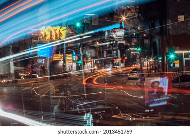 Hollywood, California - United States 7_20_2021: Car Driving On Sunset Blvd At Night