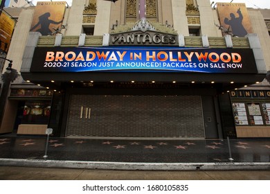 Hollywood, California / USA - March 22,  2020:  The Pantages Theater Shuttered In Response To The COVID-19 Outbreak.