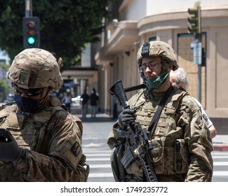 Hollywood, CA/USA - June 3, 2020: A California National Guard On The Hollywood Walk Of Fame During The  Black Lives Matter Protests