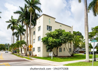 HOLLYWOOD, FL, USA - APRIL 24, 2021: Photo Series Of Homes In Hollywood Lakes Neighborhood Subdivision Florida USA A Booming Real Estate Market