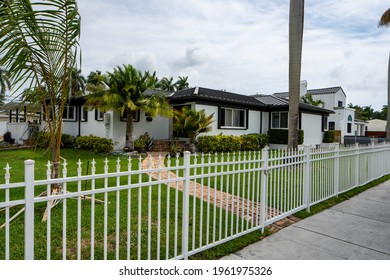 HOLLYWOOD, FL, USA - APRIL 24, 2021: Photo Series Of Homes In Hollywood Lakes Neighborhood Subdivision Florida USA A Booming Real Estate Market