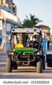 Hollywood, FL, USA - January 29, 2022: Photo Of A Maintenance Man Keeping Hollywood Beach Clean