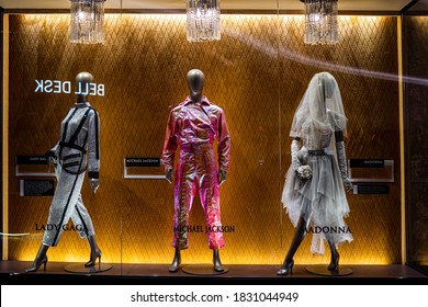 HOLLYWOOD, FL, USA - JUNE 18, 2020: Lady Gaga, Madonna, Michael Jackson Dress In Seminole Hard Rock Casino Hotel Resort. Guitar Hotel And Celebrities