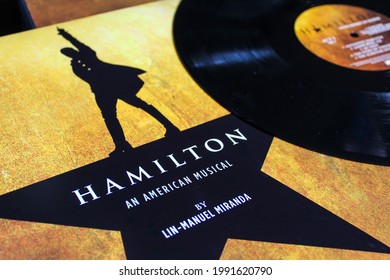 Hollywood, FL, USA: June 2021: Hamilton Musical Original Broadway Cast Recording Vinyl Record LP Disc By Lin Manuel Miranda Album Cover