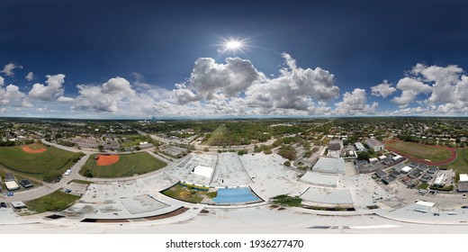 HOLLYWOOD, FL, USA - MARCH 10, 2021: Aerial 360 vr photo Hollywood Hills High School Florida USA