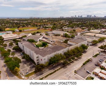 HOLLYWOOD, FL, USA - MARCH 10, 2021: Aerial photo South Broward High School Hollywood FL USA