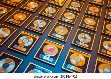 
Hollywood, Florida. June 28, 2021. Partial View Of Gold Vinyl Record In Seminole Hard Rock Hotel And Casino (20)