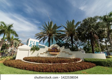 Hollywood, Florida / USA - 6/12/2019: The Hard Rock 'Guitar Hotel' In Hollywood.  It's A One Of A Kind Hotel.  The Only Guitar-shaped Hotel In The World.  A 35 Story Building At The Seminole Hard Rock