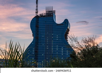 Hollywood, Florida / USA - 6/2/2019: The Hard Rock Guitar Hotel Understruction.  This Is A One Of A Kind Hotel On The Seminole Indian Property.  Hotel Will Open Later This Year.