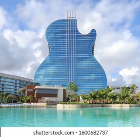 HOLLYWOOD, FLORIDA, USA: New Hard Rock Guitar Hotel & Casino With Surrounding Pool, Built By The Seminole Indians As Seen On December 28, 2019.