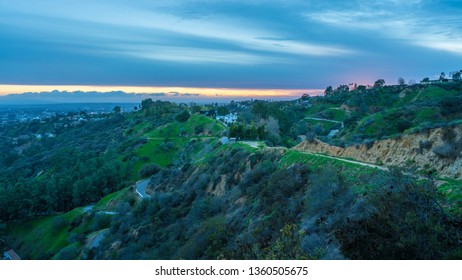 Hollywood Hills Hiking Trail At Sunset In Log Angeles, California