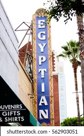 HOLLYWOOD - January 21, 2017: Sidewalk View Of The Sign Of Grauman's Egyptian Theatre, A Historic Movie Theater On Hollywood Blvd Walk Of Fame, In Hollywood, USA.