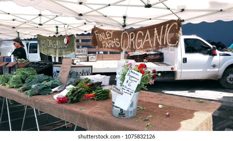 HOLLYWOOD, Los Angeles, California - April 8, 2018: Hollywood Farmers' Market On Ivar Ave. And Selma Avenue