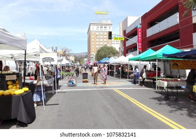 HOLLYWOOD, Los Angeles, California - April 8, 2018: Hollywood Farmers' Market On Ivar Ave. And Selma Avenue