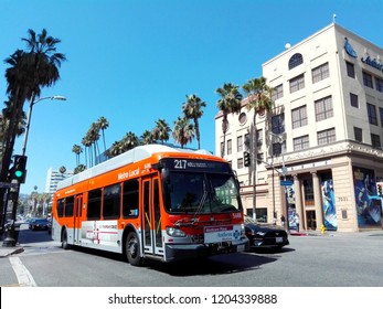 HOLLYWOOD, Los Angeles, California - September 19, 2018: LA Metro Local Bus On Hollywood Boulevard