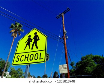 HOLLYWOOD, Los Angeles, California - September 19, 2018: Hollywood High School Sign on Sunset Boulevard, Hollywood