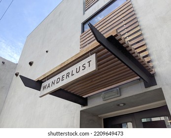 Hollywood - October 16, 2019: Wanderlust Hollywood Sign Above Entrance.  Based Around Yoga, This Community Meeting Space Hosts Events  Workshops In A Variety Of Styles.