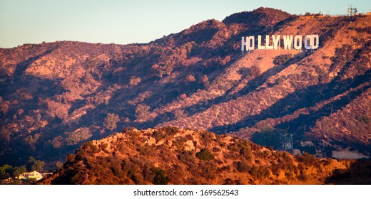 Hollywood Sign From Griffith Observatory At Sunrise, Hollywood, Los Angeles, California, USA