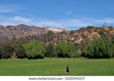 hollywood sign at los angeles with blue sky and sun shine