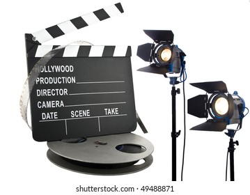 hollywood slate with film reel and lights - Powered by Shutterstock