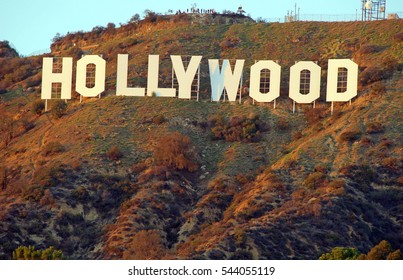HOLLYWOOD/CALIFORNIA - DECEMBER 27, 2016: Hollywood Sign. World famous landmark and American cultural icon on Mount Lee in Hollywood Hills area of Santa Monica Mountains. Hollywood, California USA
