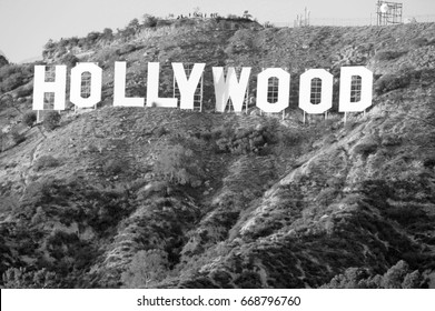 HOLLYWOOD/CALIFORNIA - DECEMBER 27, 2016: Hollywood Sign. World famous landmark and American cultural icon on Mount Lee in Hollywood Hills area of Santa Monica Mountains. Hollywood, California USA