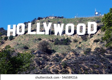 HOLLYWOOD/CALIFORNIA - JAN. 1, 2017: Hollywood Sign. World famous landmark and American cultural icon on Mount Lee in Hollywood Hills area of Santa Monica Mountains. Hollywood,
