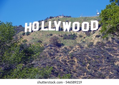 HOLLYWOOD/CALIFORNIA - JAN. 1, 2017: Hollywood Sign. World famous landmark and American cultural icon on Mount Lee in Hollywood Hills area of Santa Monica Mountains. Hollywood,