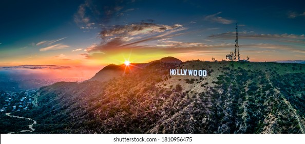 Hollywood,CAUS-06152020:Los Angeles Hollywood Sign With Sun-burst