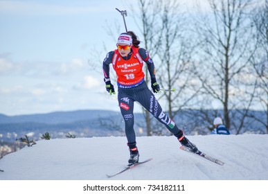 Holmenkollen, Norway - MARCH 18, 2017: Dorothea Wierer Of Italy Competes In The Pursuit At The BMW IBU World Cup Biathlon 9