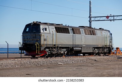 Holmsund, Norrland Sweden - April 24, 2022: train for transport of goods at terminus