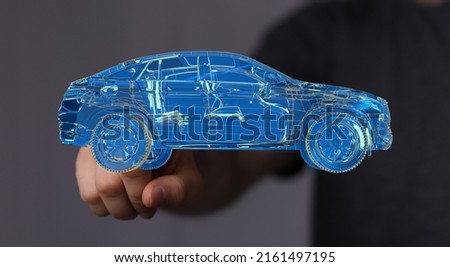 Hologram auto, futuristic polygonal model auto. 