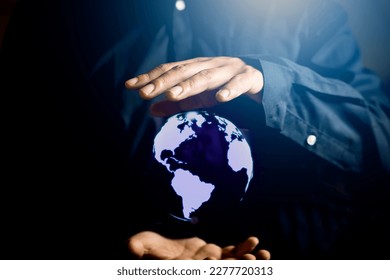 Hologram blur processing system, program software in network business planning, network technology concept, global expansion.