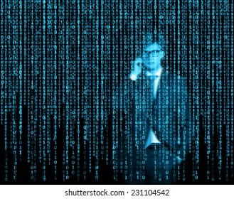 Hologram of businessman who is appeared through the matrix background  - Powered by Shutterstock - Get 15% off with code: PIKWIZARD15
