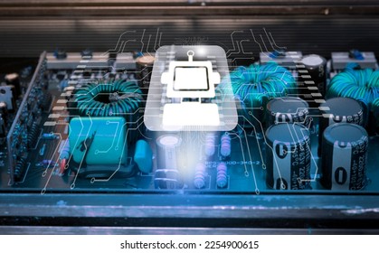 The hologram microchip inside the CPU characterizes the brain processing system hardware and command system software and new technologies. for analyzing and researching business ideas, innovations