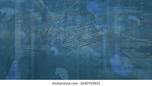 Holographic brain network pulsating in server room with scrolling code racks and data overlays. Futuristic, technology, data, cyber, visualization, digital, innovation