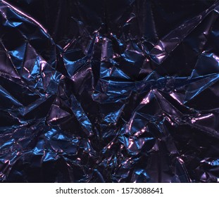 Holographic Color Wrinkled Foil. Real Blue Foil With Psychedelic Or Holographic Feel.