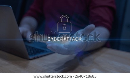 Holographic Cyberattack Warning Interface - Cybersecurity, phising, online fraud concept.