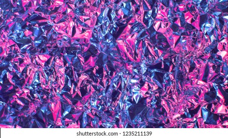 Holographic Rainbow Metal Foil. Real Hologram Background Wrinkled Abstract Foil 80s Texture With Multiple Colors.purple Texture Background Blur, Not A Clear Image Of Kaleidoscope