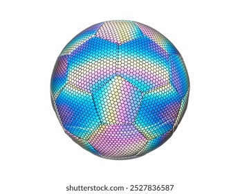 Holographic Soccer Ball features a shiny, multicolored surface with a unique hexagonal pattern that catches light, making it visually striking for play or display. - Powered by Shutterstock