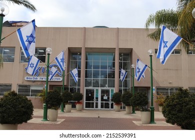 Holon, Israel - April 21, 2022: Briza Health Club Building Decorated With Israeli Flags For Independence Day.