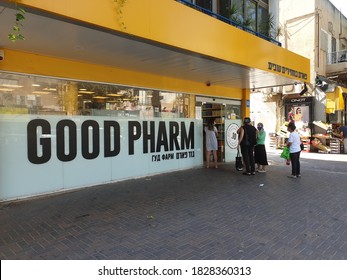 HOLON, ISRAEL. October 05, 2020. The exterior view of a Good Pharm pharmacy chain store in the downtown Holon.