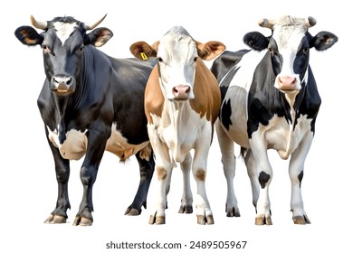 Holstein Frisian profoundly differentiating dairy cow, dull Angus and Charolais cows isolated on direct establishment, JPG record
