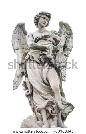 Holy angel at Ponte Sant Angelo, isolated at white background, Rome, Italy, summer