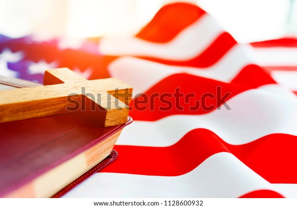 Holy Bible Cross On American Flag Stock Photo (Edit Now) 1128600932